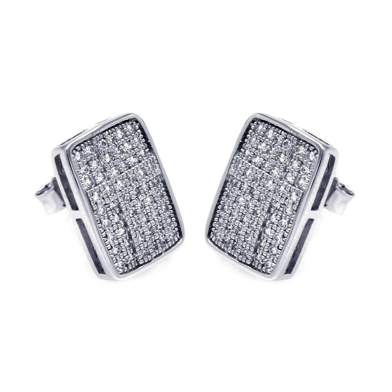 Silver 925 Rhodium Plated Micro Pave Clear Rectangle CZ Stud Earrings - ACE00051 | Silver Palace Inc.