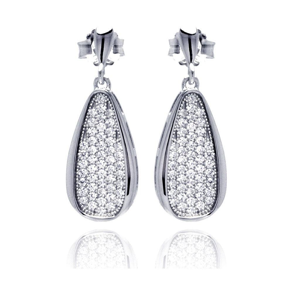 Silver 925 Rhodium Plated Micro Pave Clear Teardrop CZ Dangling Stud Earrings - ACE00057 | Silver Palace Inc.