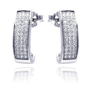 Silver 925 Rhodium Plated Micro Pave Clear Round Rectangle CZ Stud Earrings - ACE00058 | Silver Palace Inc.