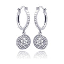 Silver 925 Rhodium Plated Micro Pave Clear Round CZ Wire Dangling huggie hoop Earrings - ACE00059 | Silver Palace Inc.