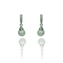 Silver 925 Rhodium Plated Round Clear CZ Synthetic Pearl Dangling Stud Earrings - STE00902 | Silver Palace Inc.