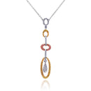 Silver 925 Rhodium, Gold, and Rose Gold Plated Multi Open Oval Multi Colored CZ Pendant Necklace - BGN00010 | Silver Palace Inc.