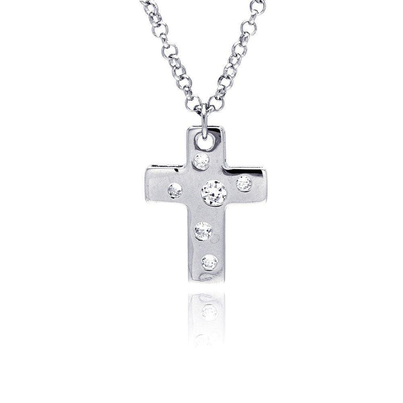 Closeout-Silver 925 Rhodium Plated High Polish Cross Multi Sized Clear CZ Pendant Necklace - BGN00013 | Silver Palace Inc.