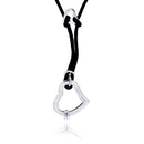 Closeout-Silver 925 Rhodium Plated Open Heart Black Cord Pendant Necklace - BGN00016 | Silver Palace Inc.