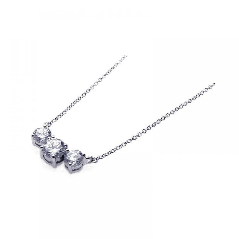 Silver 925 Rhodium Plated 3 Clear CZ Pendant Necklace - BGN00044 | Silver Palace Inc.