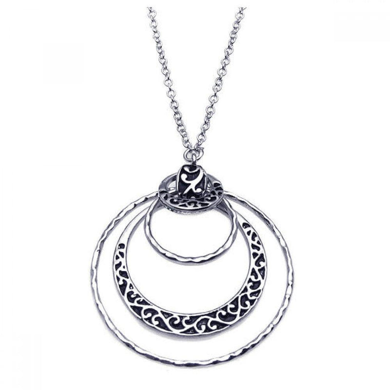 Closeout-Silver 925 Rhodium Plated Multi Open Circle Flower Design Pendant Necklace - BGN00049 | Silver Palace Inc.