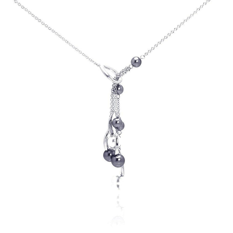 Silver 925 Rhodium Plated Multi Pearl Drop Pendant Necklace