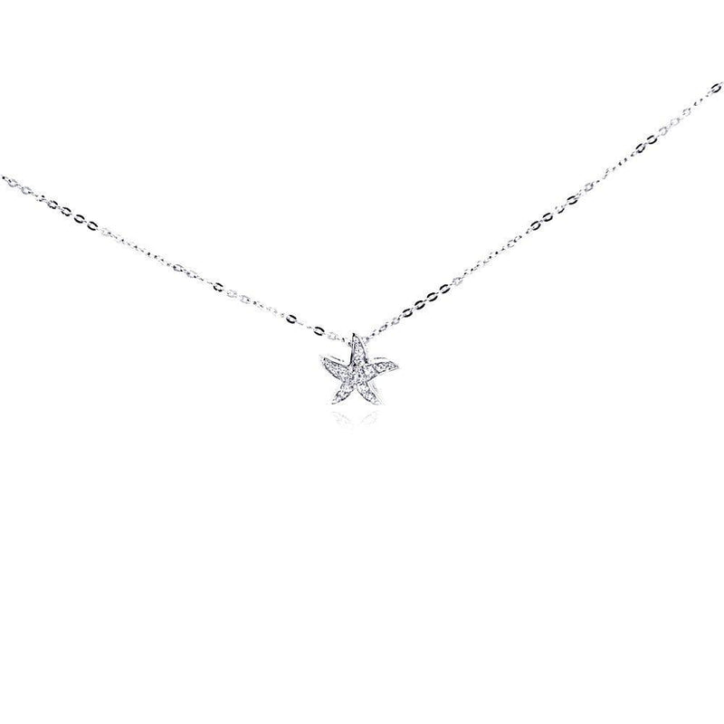 Silver 925 Clear CZ Rhodium Plated Star Fish Pendant Necklace - BGP00002 | Silver Palace Inc.