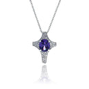 Closeout-Silver 925 Tanzanite CZ Rhodium Plated Cross Pendant Necklace - BGP00009PUR | Silver Palace Inc.