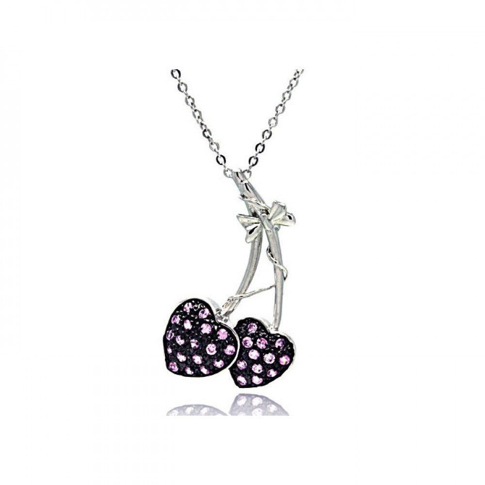 Closeout-Silver 925 Lavender CZ Rhodium and Black Rhodium Plated Cherry Pendant Necklace - BGP00019 | Silver Palace Inc.