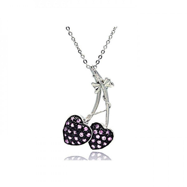 Closeout-Silver 925 Lavender CZ Rhodium and Black Rhodium Plated Cherry Pendant Necklace - BGP00019 | Silver Palace Inc.