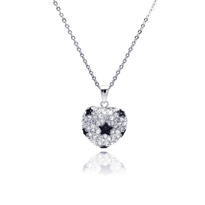 Silver 925 Clear CZ Star Rhodium Plated Heart Pendant Necklace - BGP00021 | Silver Palace Inc.