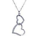 Silver 925 Clear CZ Rhodium Plated Double Heart Pendant Necklace - BGP00025 | Silver Palace Inc.