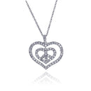 Silver 925 Rhodium Plated Peace Double Heart Pendant Necklace with CZ - BGP00027 | Silver Palace Inc.