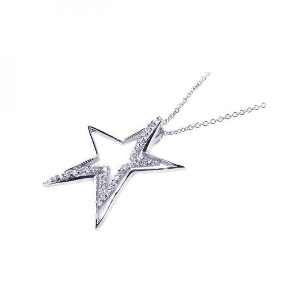 Silver 925 Clear CZ Rhodium Plated Star Pendant Necklace - BGP00042 | Silver Palace Inc.