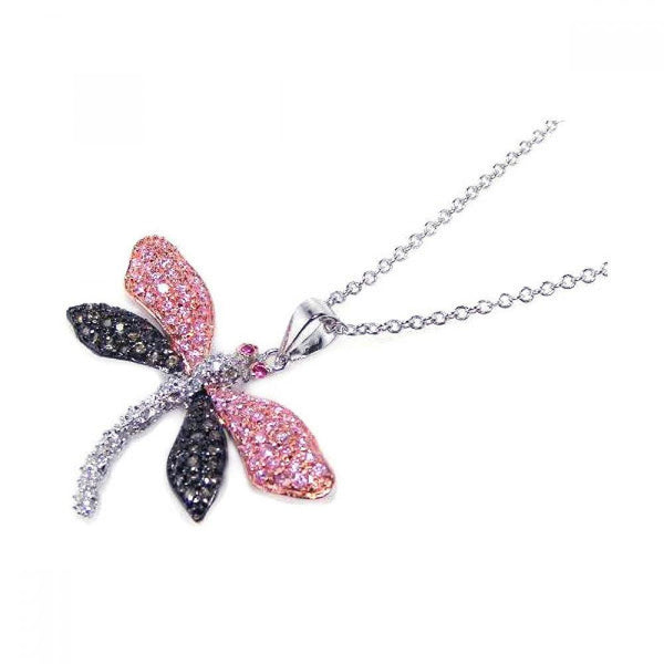 Closeout-Silver 925 Black Pink Clear CZ Black Rhodium Plated Pendant Necklace - BGP00045 | Silver Palace Inc.