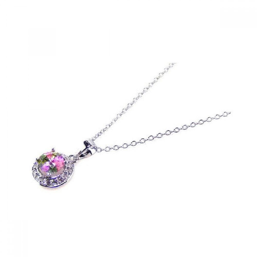 Closeout-Silver 925 Multi Color CZ Rhodium Plated Solitaire Pendant Necklace - BGP00052 | Silver Palace Inc.