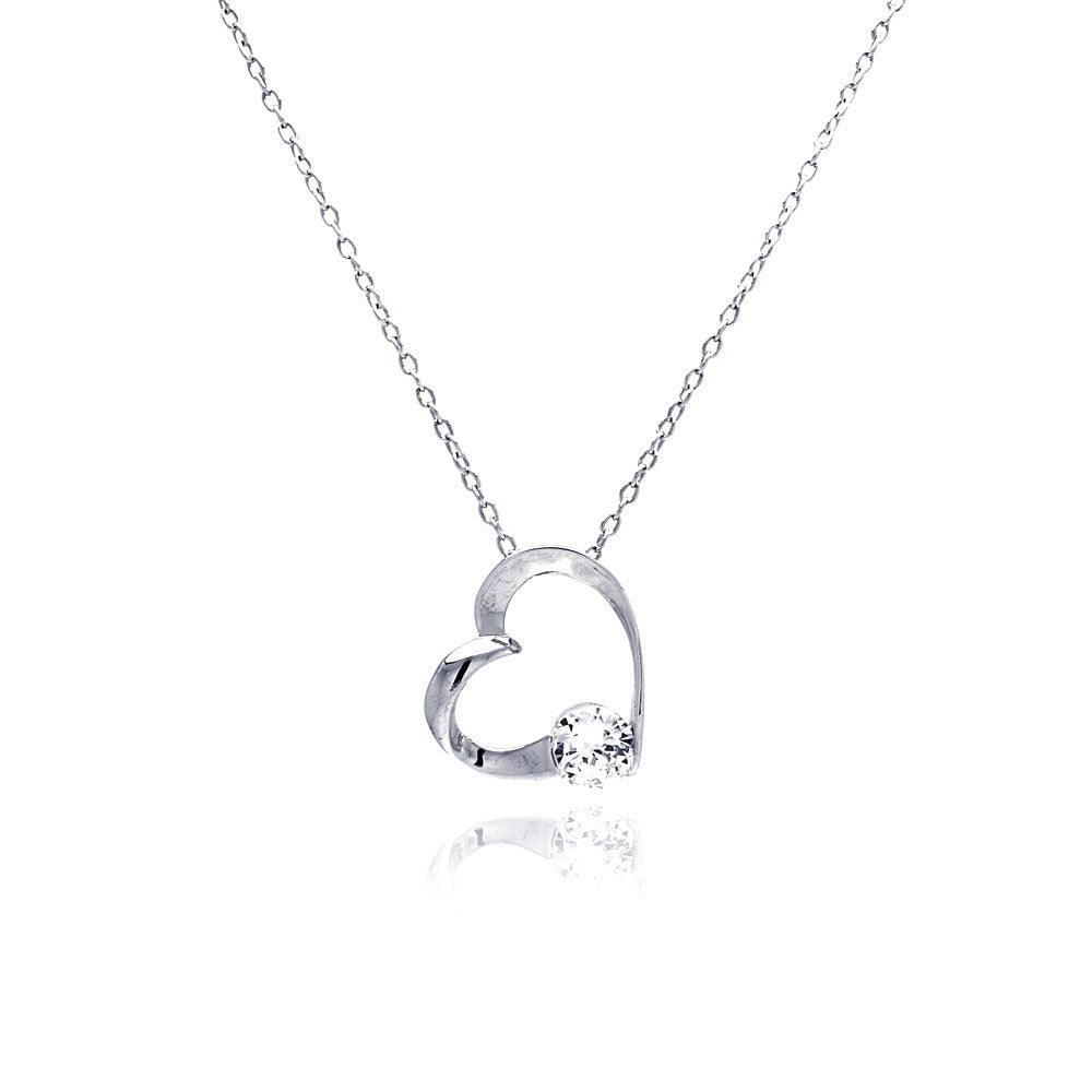 ハートシェイプPendant Silver925 Silver 925 Clear CZ Rhodium Plated Heart Pendant Necklace