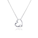 Silver 925 Clear CZ Rhodium Plated Heart Pendant Necklace - BGP00063 | Silver Palace Inc.