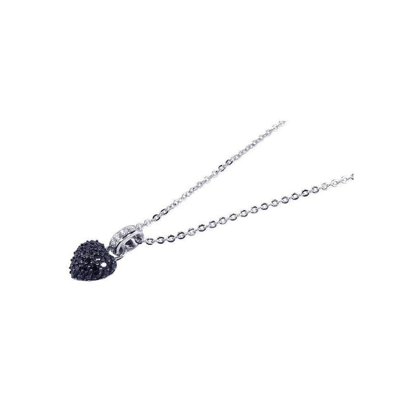 Closeout-Silver 925 Black Clear CZ Black Rhodium and Rhodium Plated Heart Pendant Necklace - BGP00067 | Silver Palace Inc.