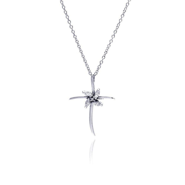 Closeout-Silver 925 Clear CZ Rhodium Plated Cross Pendant Necklace - BGP00077 | Silver Palace Inc.