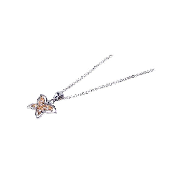 Silver 925 Clear CZ Rhodium Gold Plated Butterfly Pendant Necklace - BGP00086 | Silver Palace Inc.