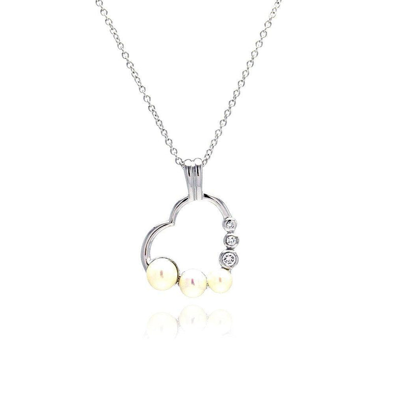 Silver 925 Red CZ Rhodium Plated Pearl Heart Pendant Necklace - BGP00097 | Silver Palace Inc.