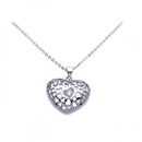 Silver 925 Clear CZ Rhodium Plated Heart Pendant Necklace - BGP00100 | Silver Palace Inc.