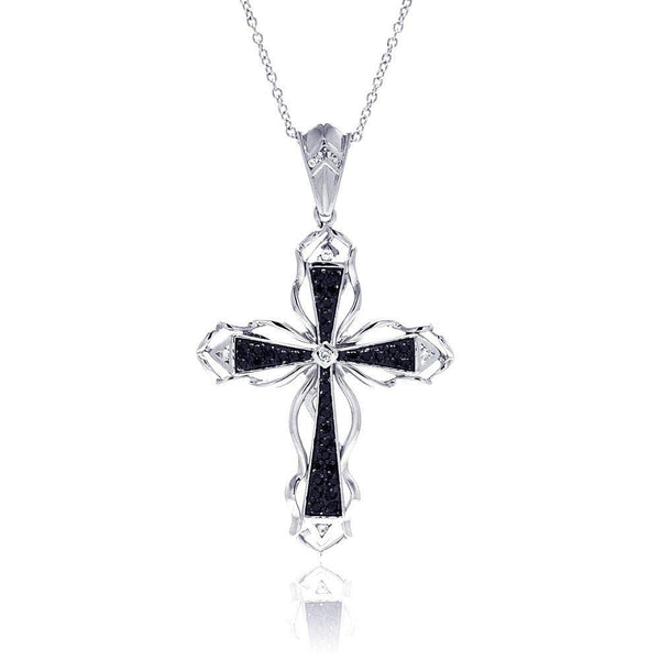 Clearance-Silver 925 Black CZ Black Rhodium Plated Cross Pendant