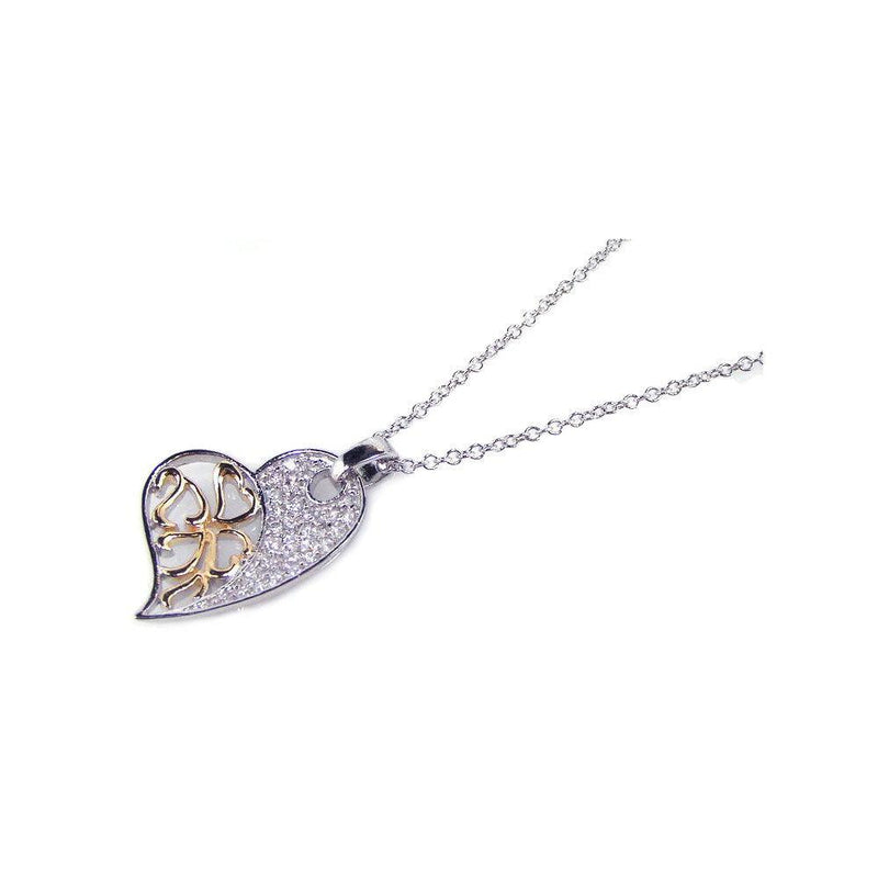 Silver 925 Clear CZ Gold Rhodium Plated Heart Pendant Necklace - BGP00116 | Silver Palace Inc.