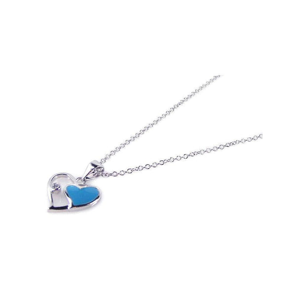 Silver 925 Rhodium Open Double Heart Blue Enamel Inlay Necklace - BGP00151 | Silver Palace Inc.