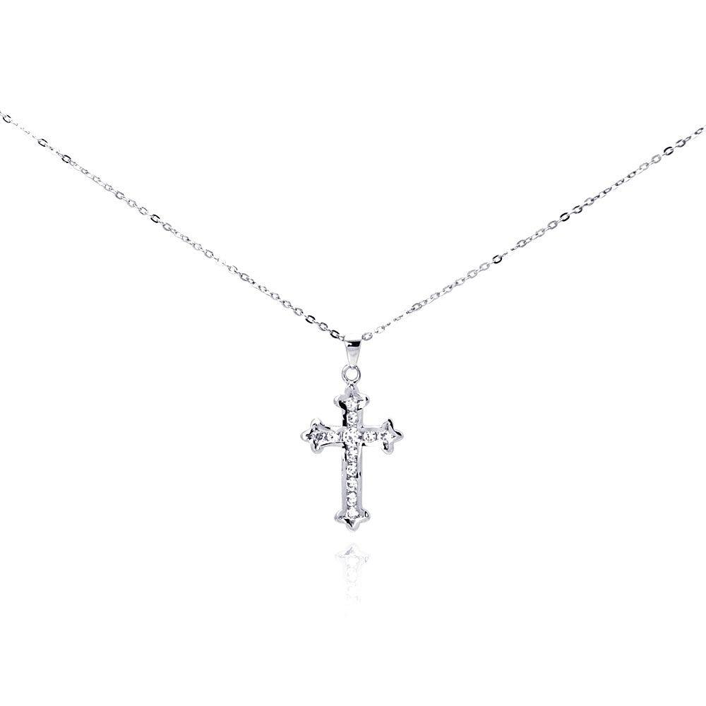 Silver 925 Clear CZ Rhodium Plated Cross Pendant Necklace