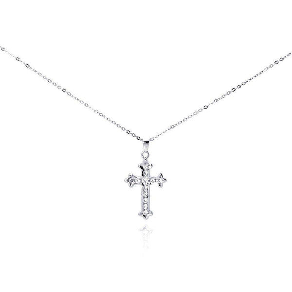 Silver 925 Clear CZ Rhodium Plated Cross Pendant Necklace - BGP00157 | Silver Palace Inc.