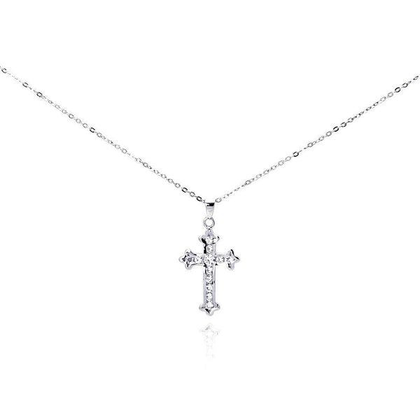 Silver 925 Clear CZ Rhodium Plated Cross Pendant Necklace