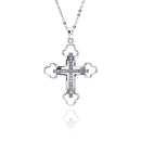 Closeout-Silver 925 Clear CZ Rhodium Plated Cross Pendant Necklace - BGP00159 | Silver Palace Inc.