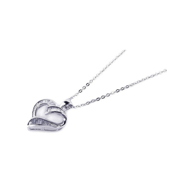 Silver 925 Clear CZ Rhodium Plated Heart Pendant Necklace - BGP00161 | Silver Palace Inc.