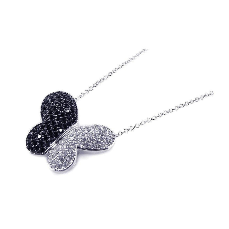 Closeout-Silver 925 Black and Rhodium Plated Butterfly CZ Necklace - BGP00169 | Silver Palace Inc.