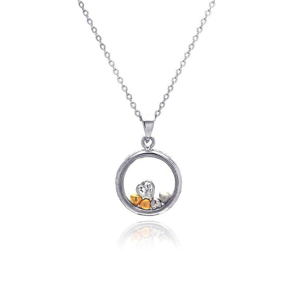 Silver 925 Gold and Rhodium Plated Graduated Multicolor Heart CZ Open Circle Necklace - BGP00172 | Silver Palace Inc.