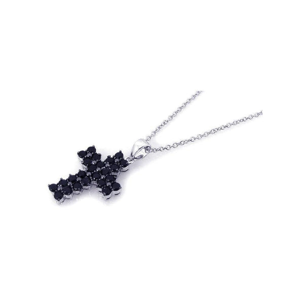 Silver 925 Rhodium Plated Black Cross CZ Necklace - BGP00176 | Silver Palace Inc.