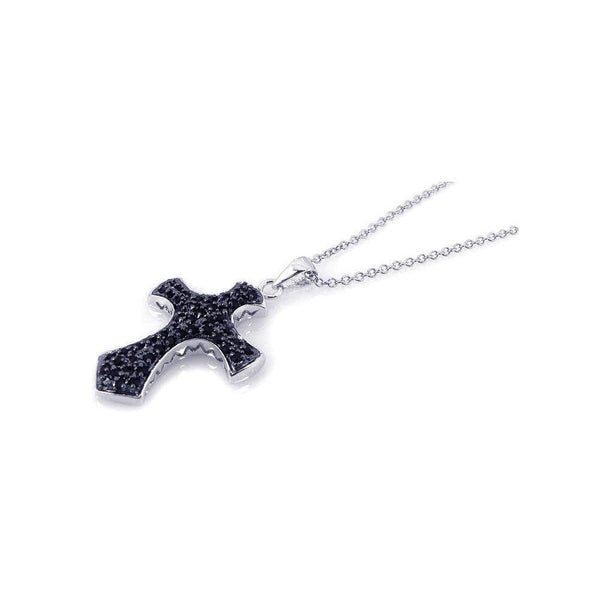 Closeout-Silver 925 Rhodium Plated Black Cross CZ Necklace - BGP00177 | Silver Palace Inc.