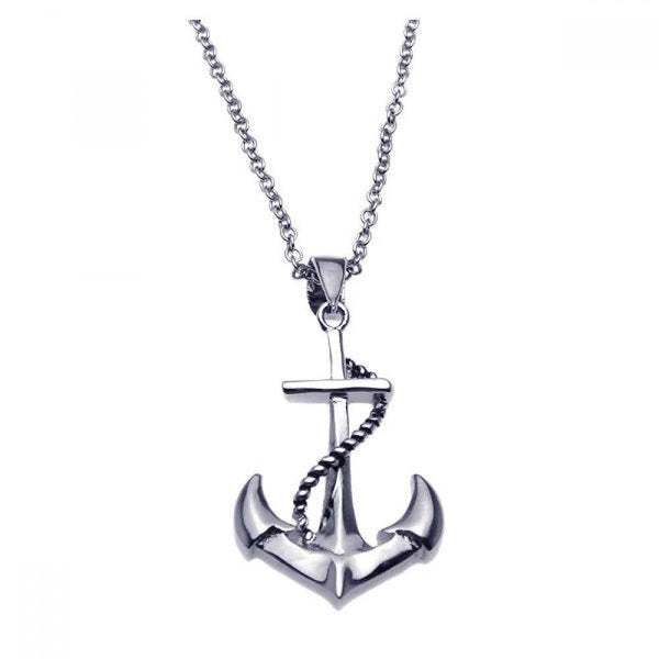 Silver 925 Rhodium Plated Anchor Rope Necklace - BGP00180 | Silver Palace Inc.