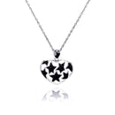 Silver 925 Black Rhodium and Rhodium Plated Star Heart CZ Necklace - BGP00183 | Silver Palace Inc.
