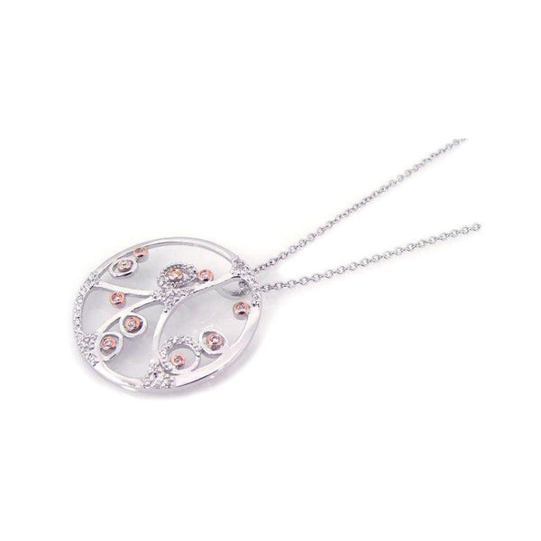 Silver 925 Rhodium Plated Open Circle Filigree Flower Design CZ Necklace - BGP00187 | Silver Palace Inc.