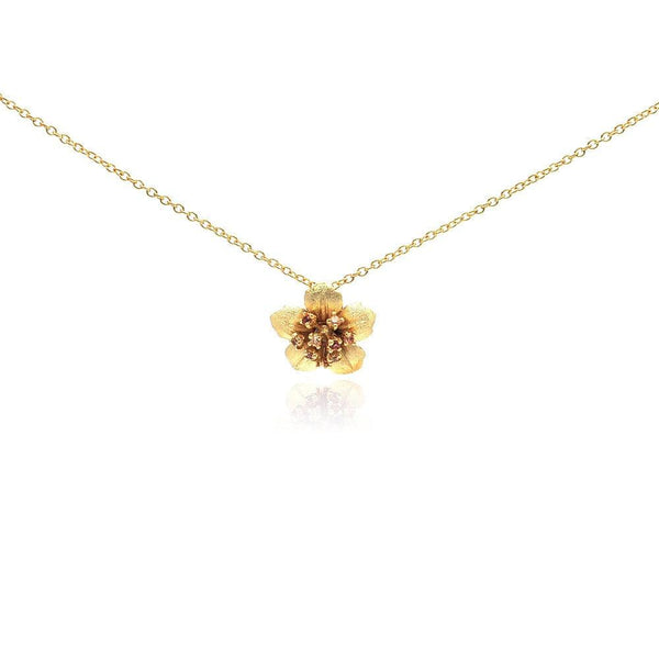 Silver 925 Gold Plated Flower CZ Necklace - BGP00188 | Silver Palace Inc.