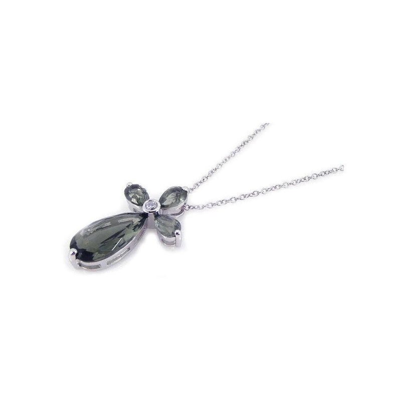 Closeout-Silver 925 Rhodium Plated Cross Teardrop CZ Necklace - BGP00190 | Silver Palace Inc.