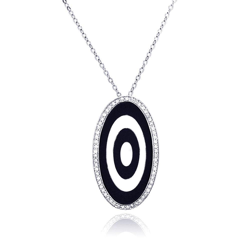 Closeout-Silver 925 Rhodium Oval Evil Eye CZ Necklace - BGP00204 | Silver Palace Inc.