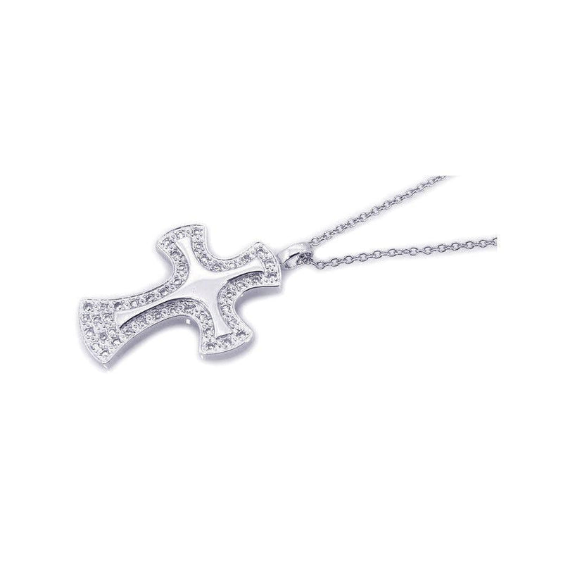 Closeout-Silver 925 Rhodium Cross CZ Necklace - BGP00205 | Silver Palace Inc.