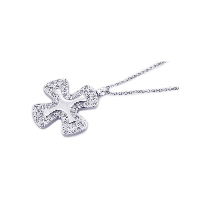 Closeout-Silver 925 Rhodium Cross CZ Necklace - BGP00206 | Silver Palace Inc.