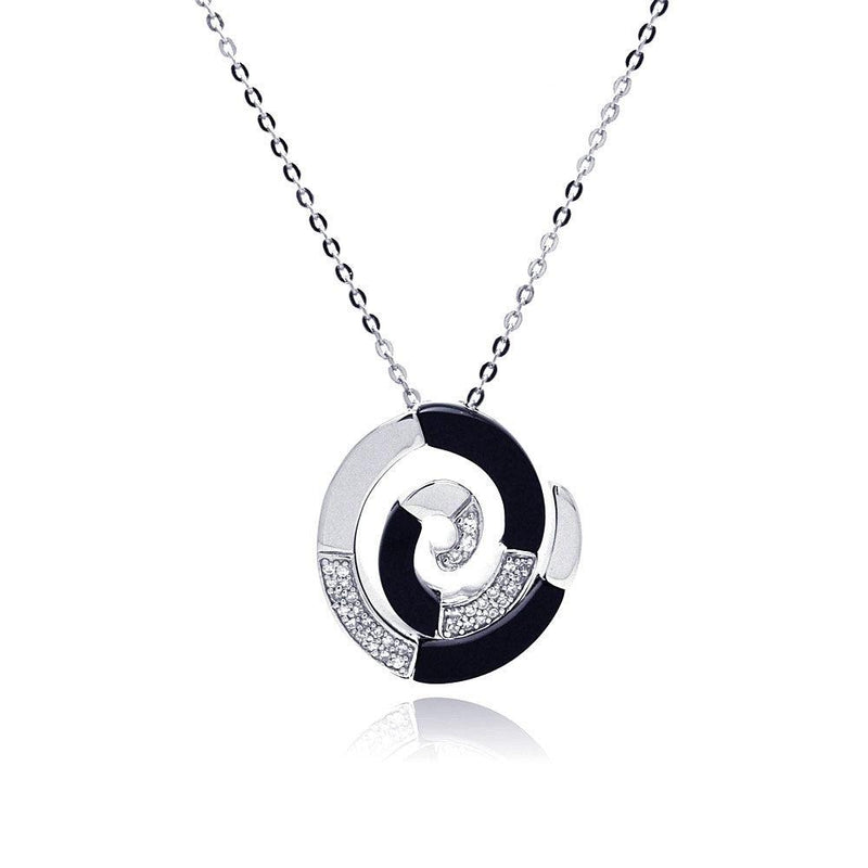Closeout-Silver 925 Rhodium Spiral Black and Silver CZ Necklace - BGP00211 | Silver Palace Inc.