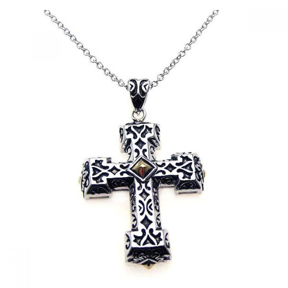 Silver 925 Rhodium Cross Small Center Square CZ Necklace - BGP00216 | Silver Palace Inc.